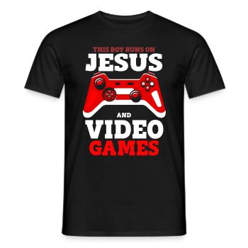 Ce garçon court sur Jésus et les jeux vidéo - T-shirt homme - noir - Devant - AI Model Male 178 light (178cm)