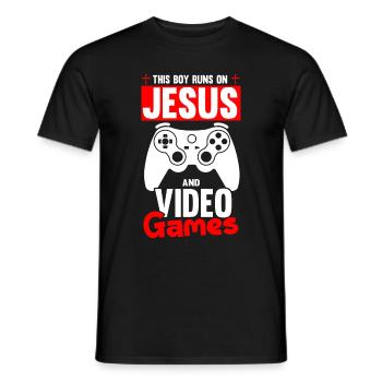 Ce garçon court sur Jésus et les jeux vidéo - T-shirt homme - noir - Devant - AI Model Male 178 light (178cm)