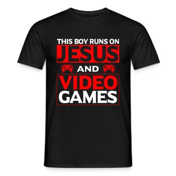 Ce garçon court sur Jésus et les jeux vidéo - T-shirt homme - noir - Devant - AI Model Male 178 light (178cm)
