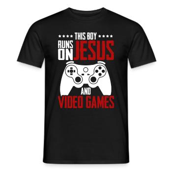 Ce garçon court sur Jésus et les jeux vidéo - T-shirt homme - noir - Devant - AI Model Male 178 light (178cm)