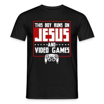 Ce garçon court sur Jésus et les jeux vidéo - T-shirt homme - noir - Devant - AI Model Male 178 light (178cm)