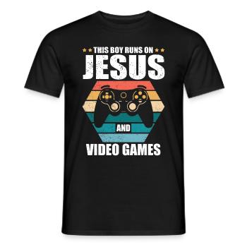 Ce garçon court sur Jésus et les jeux vidéo - T-shirt homme - noir - Devant - AI Model Male 178 light (178cm)