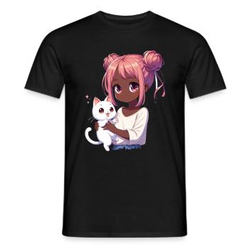 Anime African American Afro Anime Merch Stuff - Men's T-Shirt - black - Front - AI Model Male 178 light (178cm)