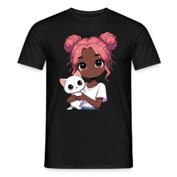 Anime African American Afro Anime Merch Stuff - Men's T-Shirt - black - Front - AI Model Male 178 light (178cm)