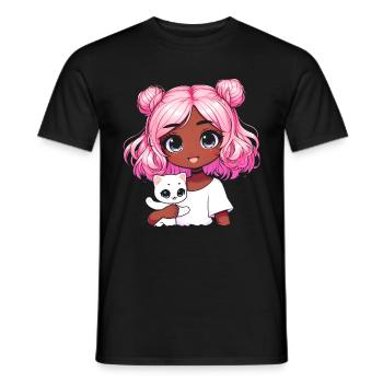 Anime African American Afro Anime Merch Stuff - Men's T-Shirt - black - Front - AI Model Male 178 light (178cm)