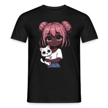 Anime African American Afro Anime Merch Stuff - Men's T-Shirt - black - Front - AI Model Male 178 light (178cm)
