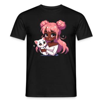 Anime African American Afro Anime Merch Stuff - Men's T-Shirt - black - Front - AI Model Male 178 light (178cm)