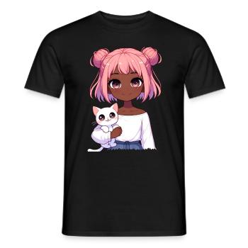 Anime African American Afro Anime Merch Stuff - Men's T-Shirt - black - Front - AI Model Male 178 light (178cm)