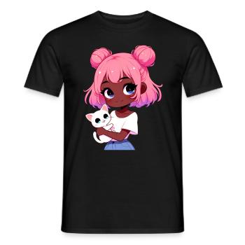 Anime African American Afro Anime Merch Stuff - Men's T-Shirt - black - Front - AI Model Male 178 light (178cm)