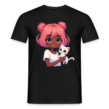 Anime African American Afro Anime Merch Stuff - Men's T-Shirt - black - Front - AI Model Male 178 light (178cm)