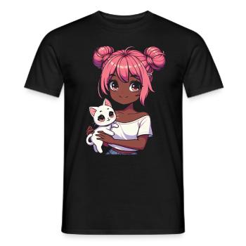 Anime African American Afro Anime Merch Stuff - Men's T-Shirt - black - Front - AI Model Male 178 light (178cm)