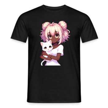 Anime African American Afro Anime Merch Stuff - Men's T-Shirt - black - Front - AI Model Male 178 light (178cm)