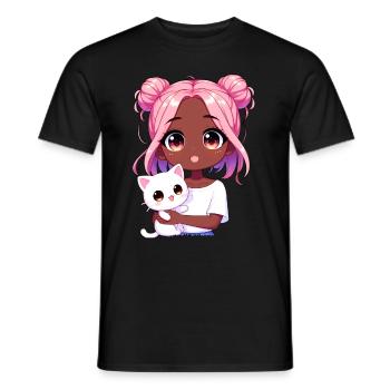 Anime African American Afro Anime Merch Stuff - Men's T-Shirt - black - Front - AI Model Male 178 light (178cm)
