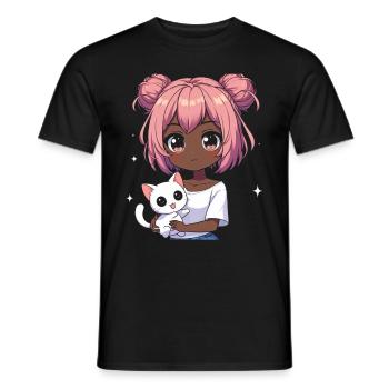 Anime African American Afro Anime Merch Stuff - Men's T-Shirt - black - Front - AI Model Male 178 light (178cm)