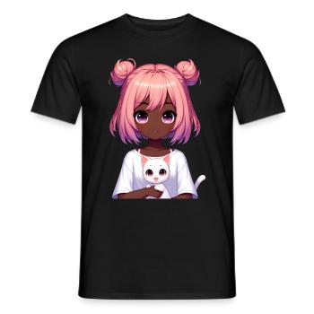 Anime African American Afro Anime Merch Stuff - Men's T-Shirt - black - Front - AI Model Male 178 light (178cm)