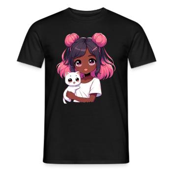 Anime African American Afro Anime Merch Stuff - Men's T-Shirt - black - Front - AI Model Male 178 light (178cm)