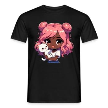 Anime African American Afro Anime Merch Stuff - Men's T-Shirt - black - Front - AI Model Male 178 light (178cm)