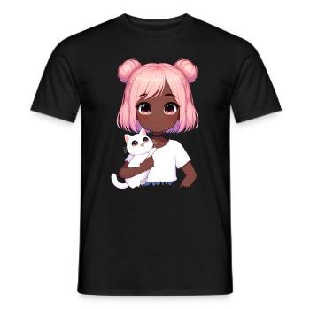 Anime African American Afro Anime Merch Stuff - Men's T-Shirt - black - Front - AI Model Male 178 light (178cm)