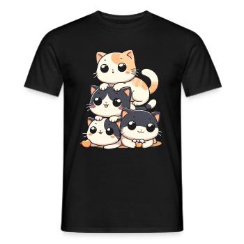 Stapel Von Kitty Cats Stapel Kawaii Meowtain Anime - Männer T-Shirt - Schwarz - Vorne - AI Model Male 178 light (178cm)