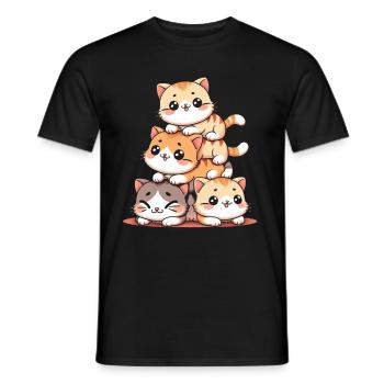 Stapel Von Kitty Cats Stapel Kawaii Meowtain Anime - Männer T-Shirt - Schwarz - Vorne - AI Model Male 178 light (178cm)