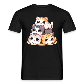 Stapel Von Kitty Cats Stapel Kawaii Meowtain Anime - Männer T-Shirt - Schwarz - Vorne - AI Model Male 178 light (178cm)