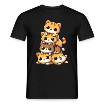 Stapel Von Kitty Cats Stapel Kawaii Meowtain Anime - Männer T-Shirt - Schwarz - Vorne - AI Model Male 178 light (178cm)