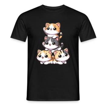 Stapel Von Kitty Cats Stapel Kawaii Meowtain Anime - Männer T-Shirt - Schwarz - Vorne - AI Model Male 178 light (178cm)