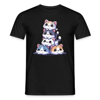 Stapel Von Kitty Cats Stapel Kawaii Meowtain Anime - Männer T-Shirt - Schwarz - Vorne - AI Model Male 178 light (178cm)