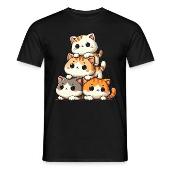 Stapel Von Kitty Cats Stapel Kawaii Meowtain Anime - Männer T-Shirt - Schwarz - Vorne - AI Model Male 178 light (178cm)