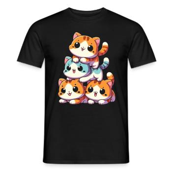 Stapel Von Kitty Cats Stapel Kawaii Meowtain Anime - Männer T-Shirt - Schwarz - Vorne - AI Model Male 178 light (178cm)