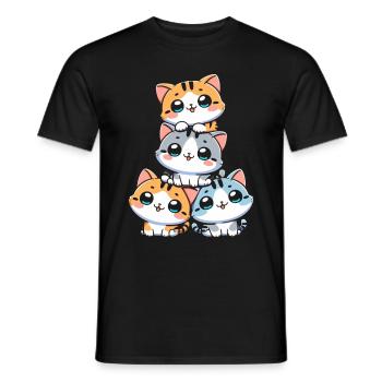 Stapel Von Kitty Cats Stapel Kawaii Meowtain Anime - Männer T-Shirt - Schwarz - Vorne - AI Model Male 178 light (178cm)