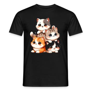 Stapel Von Kitty Cats Stapel Kawaii Meowtain Anime - Männer T-Shirt - Schwarz - Vorne - AI Model Male 178 light (178cm)