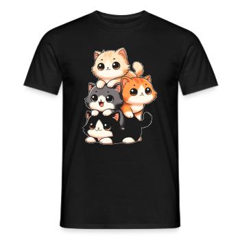 Stapel Von Kitty Cats Stapel Kawaii Meowtain Anime - Männer T-Shirt - Schwarz - Vorne - AI Model Male 178 light (178cm)