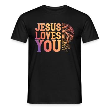African American Christ Jesus Black Women - Men's T-Shirt - black - Front - AI Model Male 178 light (178cm)