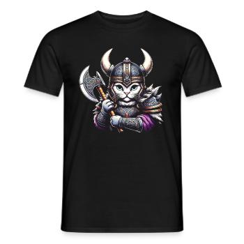 Viking Cat Helmet Nordic Cat Lover Norwegian - Men's T-Shirt - black - Front - AI Model Male 178 light (178cm)