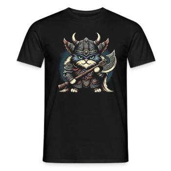 Viking Cat Helmet Nordic Cat Lover Norwegian - Men's T-Shirt - black - Front - AI Model Male 178 light (178cm)