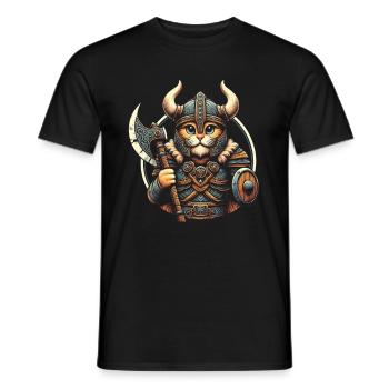 Viking Cat Helmet Nordic Cat Lover Norwegian - Men's T-Shirt - black - Front - AI Model Male 178 light (178cm)