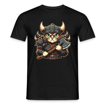 Viking Cat Helmet Nordic Cat Lover Norwegian - Men's T-Shirt - black - Front - AI Model Male 178 light (178cm)