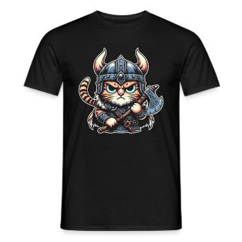 Viking Cat Helmet Nordic Cat Lover Norwegian - Men's T-Shirt - black - Front - AI Model Male 178 light (178cm)