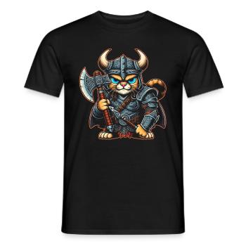 Viking Cat Helmet Nordic Cat Lover Norwegian - Men's T-Shirt - black - Front - AI Model Male 178 light (178cm)