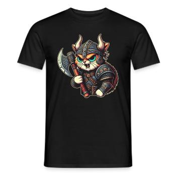 Viking Cat Helmet Nordic Cat Lover Norwegian - Men's T-Shirt - black - Front - AI Model Male 178 light (178cm)