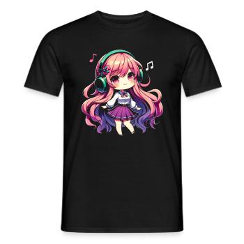 Kawaii Chibi Anime Girl Anime Merch Japanese - Men's T-Shirt - black - Front - AI Model Male 178 light (178cm)