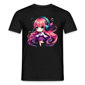 Kawaii Chibi Anime Girl Anime Merch Japanese - Men's T-Shirt - black - Front - AI Model Male 178 light (178cm)