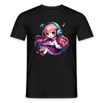 Kawaii Chibi Anime Girl Anime Merch Japanese - Men's T-Shirt - black - Front - AI Model Male 178 light (178cm)