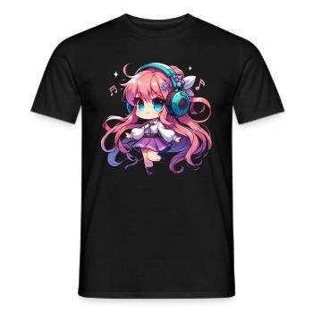 Kawaii Chibi Anime Girl Anime Merch Japanese - Men's T-Shirt - black - Front - AI Model Male 178 light (178cm)