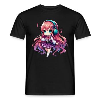 Kawaii Chibi Anime Girl Anime Merch Japanese - Men's T-Shirt - black - Front - AI Model Male 178 light (178cm)