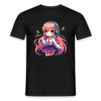 Kawaii Chibi Anime Girl Anime Merch Japanese - Men's T-Shirt - black - Front - AI Model Male 178 light (178cm)