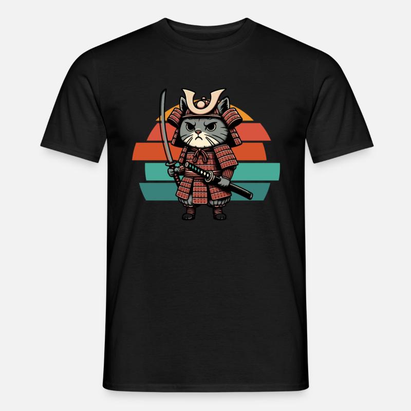 Japanische Samurai -Katzenkrieger Retro Ninja - Männer T-Shirt - Schwarz