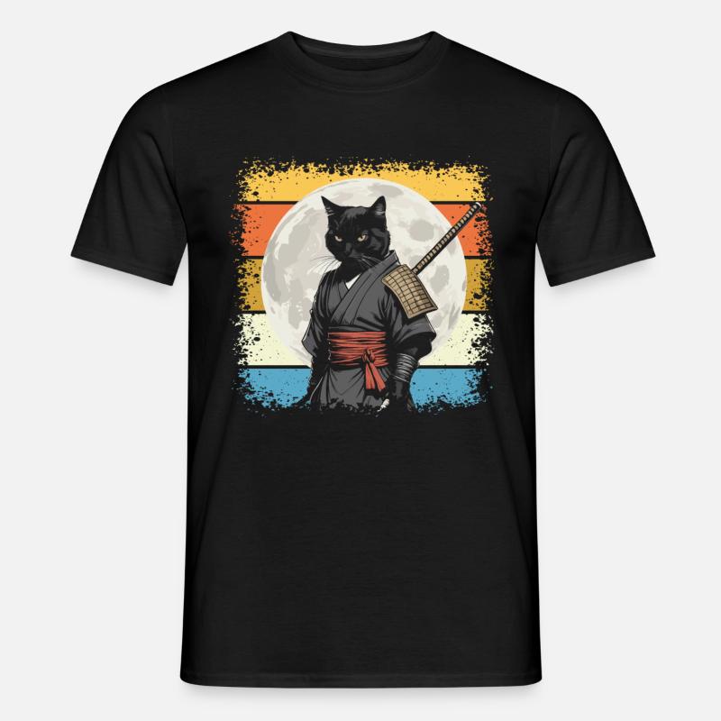Japanische Samurai -Katzenkrieger Retro Ninja - Männer T-Shirt - Schwarz