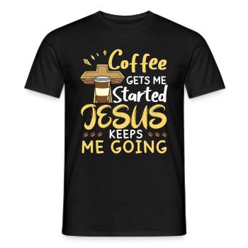 Le café me fait avancer, Jésus me fait avancer - T-shirt homme - noir - Devant - AI Model Male 178 light (178cm)